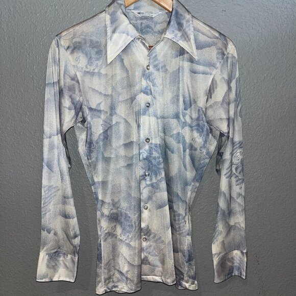 Vintage KMart Acetate & Nylon Semi Sheer Men's Shirt -Women's Faces -Clubbing  S - Picture 1 of 9